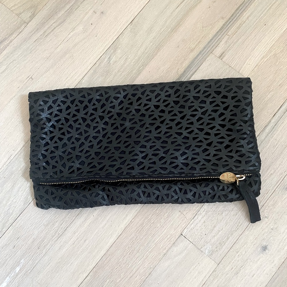 Clare V. Laser-Cut Leather Fold-Over Clutch